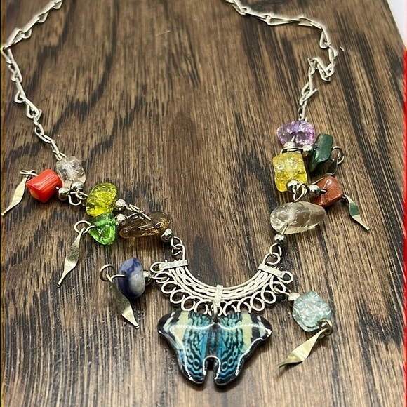 Butterfly Necklace choker 17” Silver-tone. - Picture 1 of 7